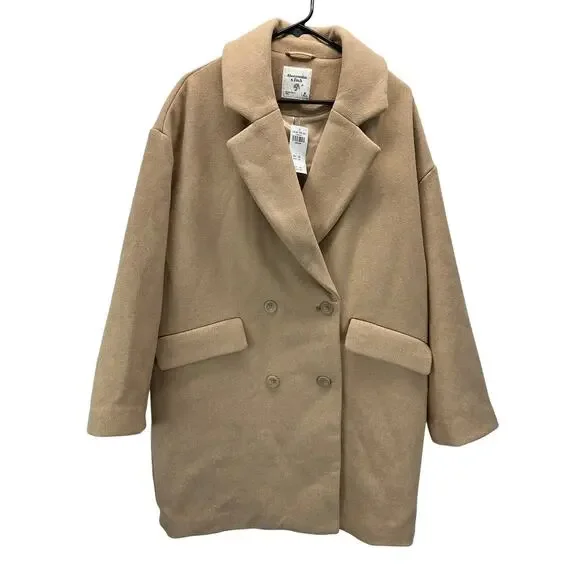 NWT Abercrombie & Fitch Tan Wool Double Breasted Coat Med - Picture 2 of 7